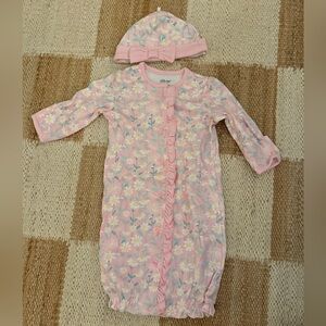 NWOT Little Me Floral Sleeper Gown and Hat - size 0-3 Months